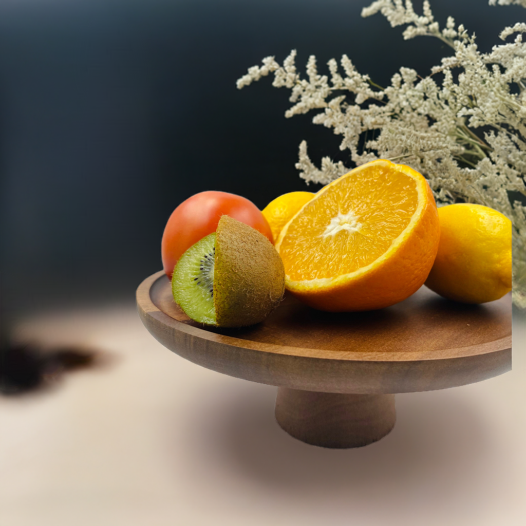 plateau en bois, à dessert, gâteau, fruits